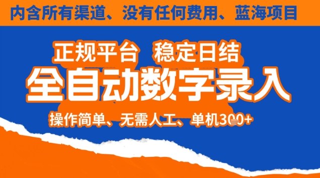 全自动数字录入,单机日入3张+,内含所有渠道全程免费零成本,操作简单可矩阵开干【揭秘】-极速搞钱云网创