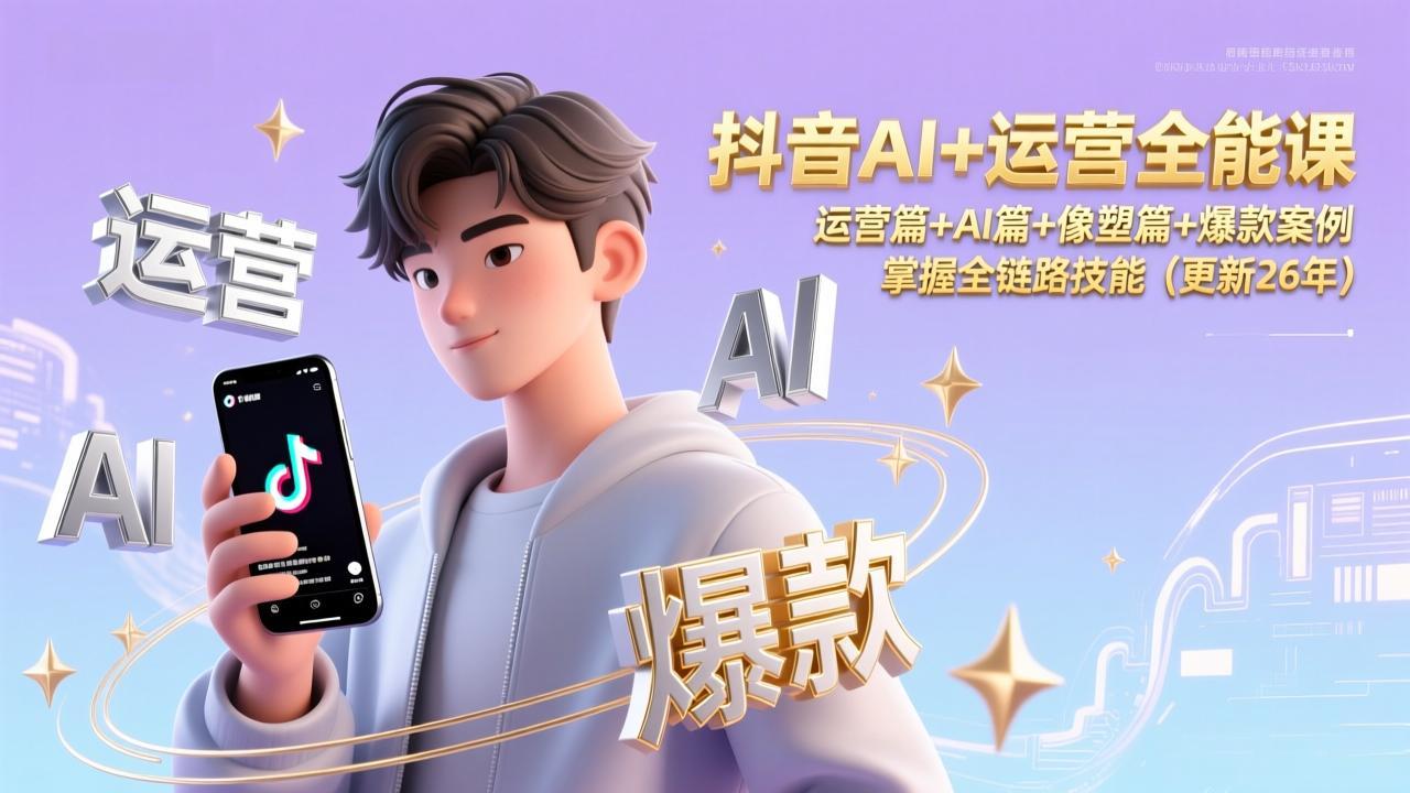 抖音AI+运营全能课,运营篇+AI篇+像塑篇+爆款案例,掌握全链路技能(更新26年-极速搞钱云网创