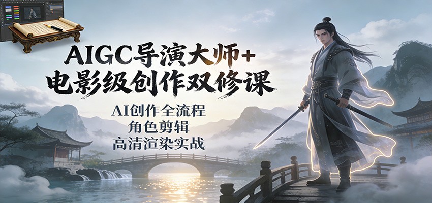 AIGC导演大师+电影级创作双修课：AI创作全流程、角色剪辑、高清渲染实战-极速搞钱云网创