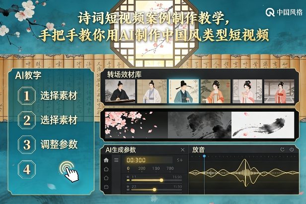 古诗词短视频案例制作教学，手把手教你用AI制作中国风类型短视频-极速搞钱云网创