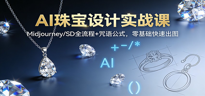 AI珠宝设计实战课:Midjourney/SD全流程+咒语公式,零基础快速出图-极速搞钱云网创