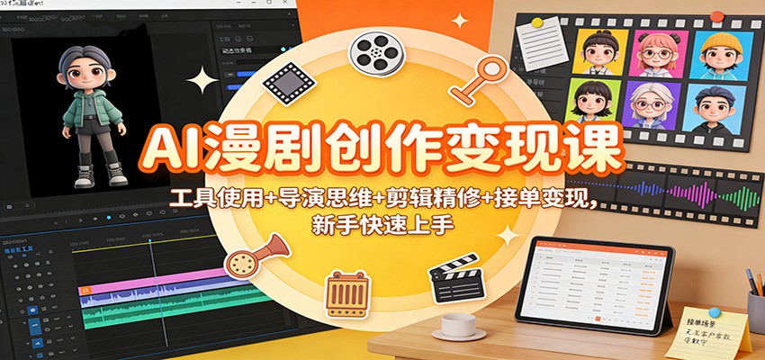 AI漫剧创作变现课:工具使用+导演思维+剪辑精修+接单变现,新手快速上手-极速搞钱云网创