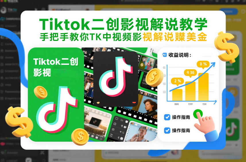 Tiktok二创影视解说教学,手把手教你TK中视频影视解说賺美金(更新26年1月)-极速搞钱云网创