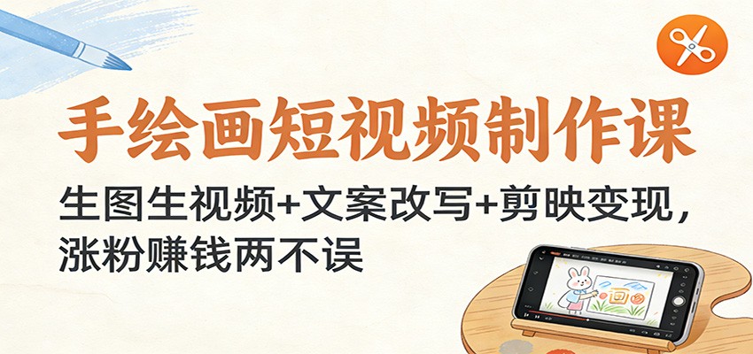手绘画短视频制作课:生图生视频+文案改写+剪映变现,涨粉赚钱两不误-极速搞钱云网创