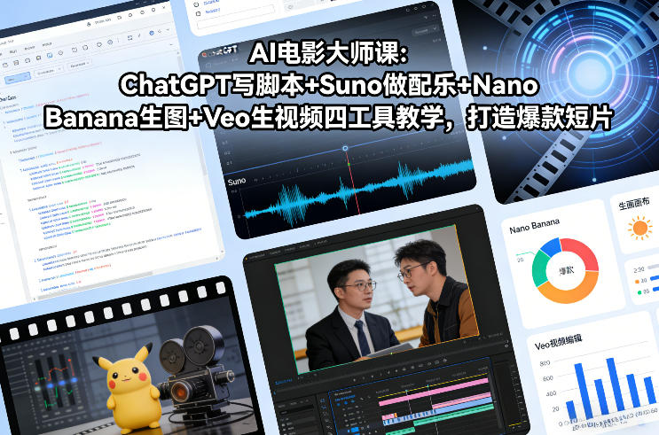 AI电影大师课：ChatGPT写脚本+Suno做配乐+Nano Banana生图+Veo生视频，打造爆款短片-极速搞钱云网创
