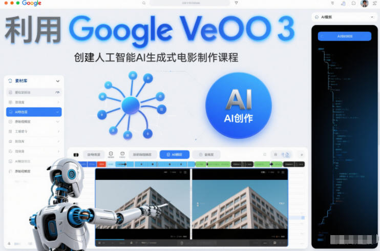 利l用Google Veo 3创建人工智能AI生成式电影制作课程，使用人工智能的力量创建令人惊叹的视频-极速搞钱云网创