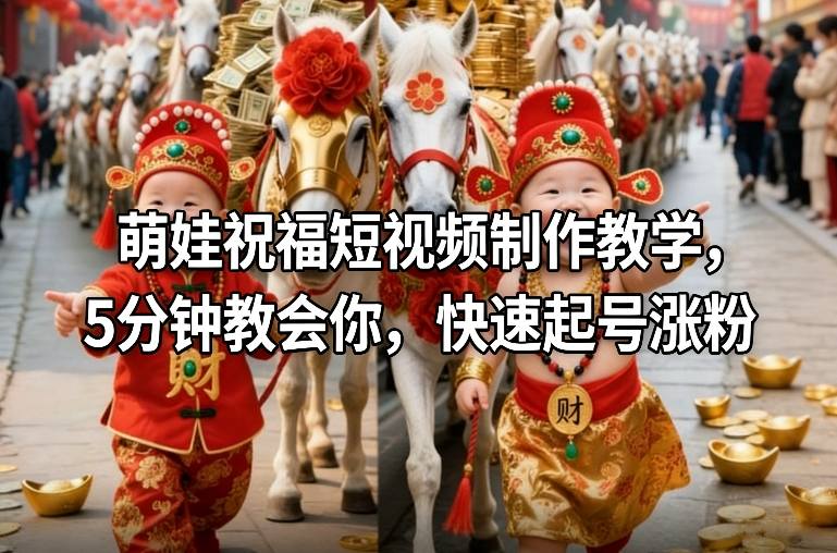 萌娃祝福短视频制作教学，5分钟教会你，快速起号涨粉-极速搞钱云网创