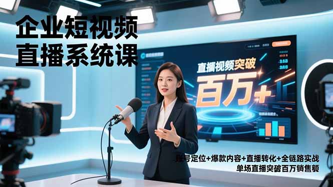 企业短视频直播系统课,账号定位+爆款内容+直播转化+全链路实战,单场直播突破百万销售额-极速搞钱云网创