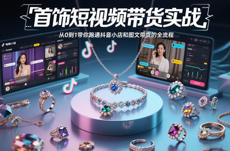 首饰短视频带货实战,从0到1带你跑通抖音小店和图文带货的全流程-极速搞钱云网创
