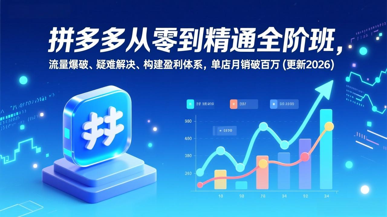 拼多多从零到精通全阶班,流量爆破、疑难解决,构建盈利体系,单店月销破百万(更新2026-极速搞钱云网创