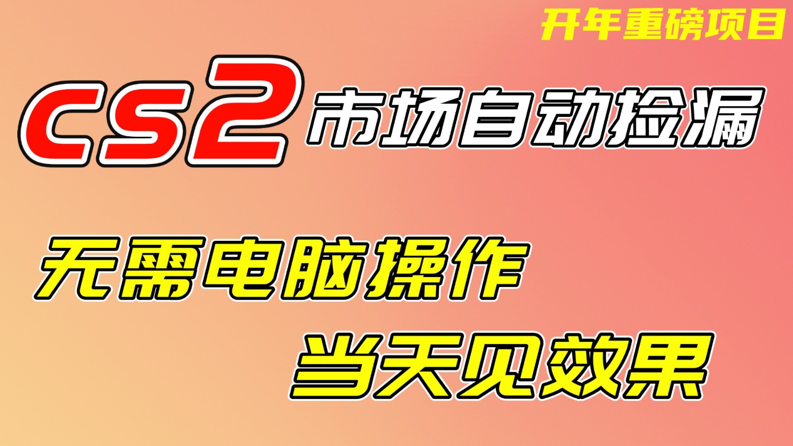 CS2市场挂机项，无需电脑操作，无需进入游戏，当天见效果，支持任何形式验证-极速搞钱云网创