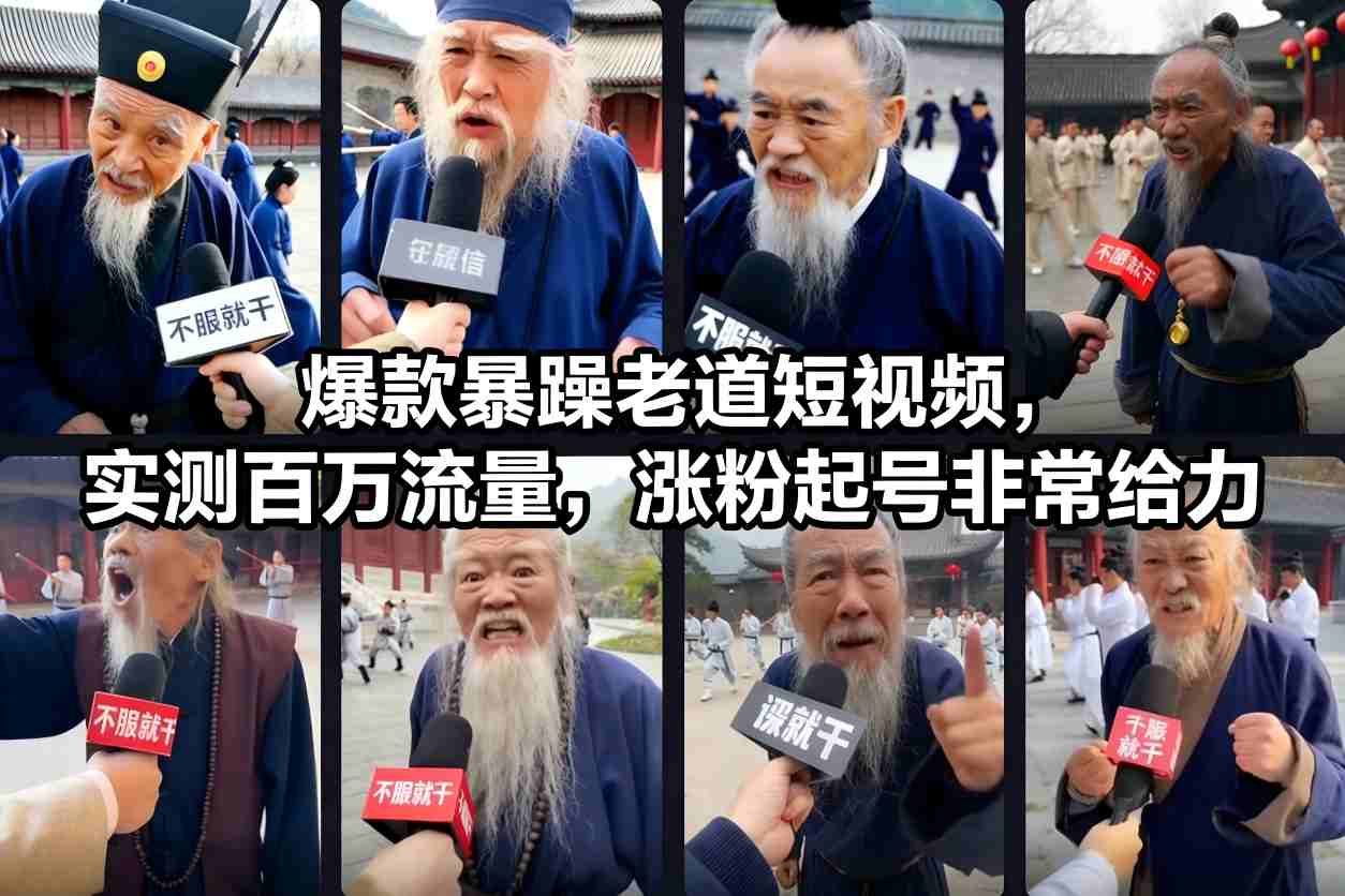 爆款暴躁老道短视频，实测百万流量，涨粉起号非常给力-极速搞钱云网创
