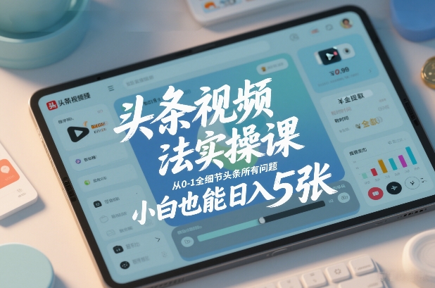 头条视频玩法实操课,从0-1全细节头条所有问题,小白也能日入5张-极速搞钱云网创