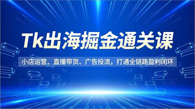 Tk出海掘金通关课，小店运营、直播带货、广告投流，打通全链路盈利闭环-极速搞钱云网创