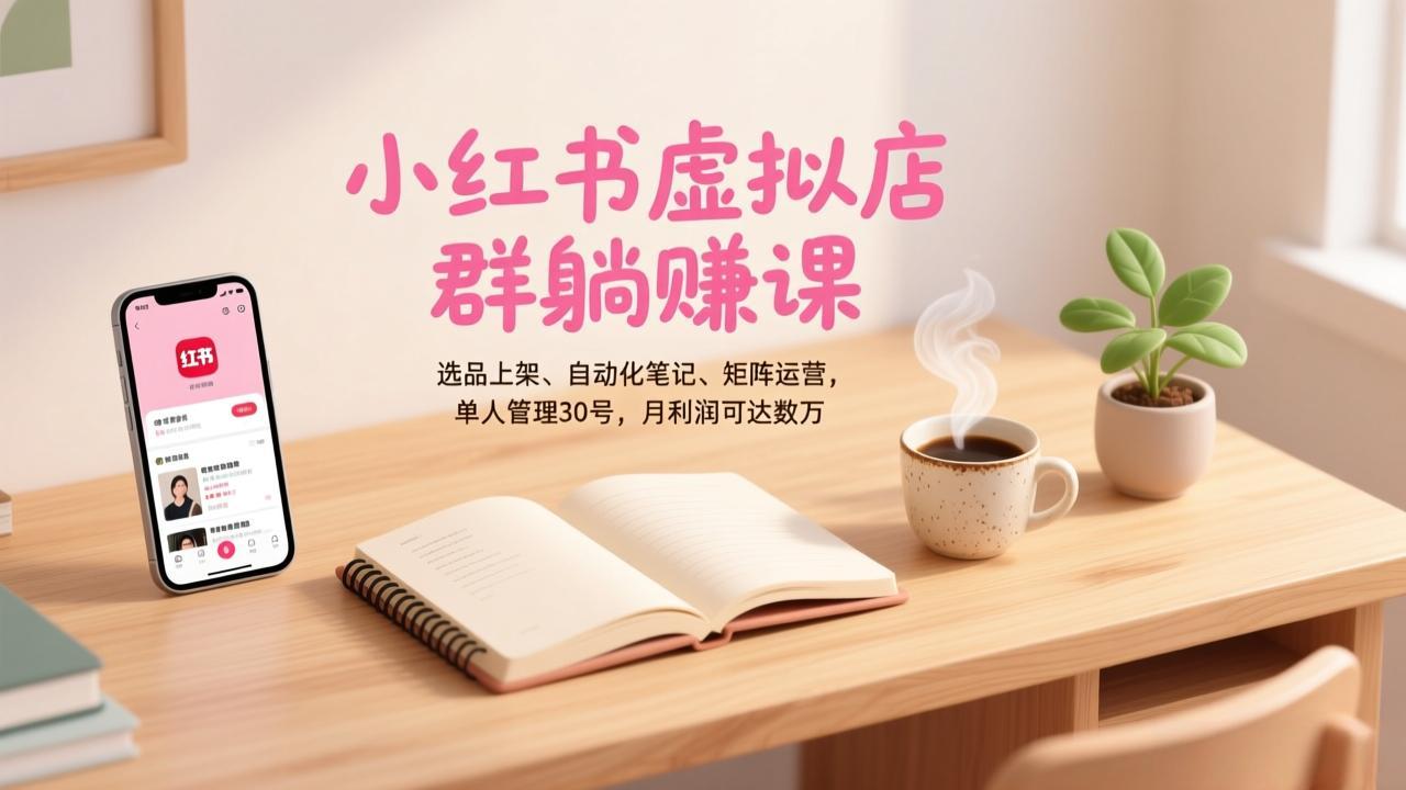小红书虚拟店群躺赚课，选品上架、自动化笔记、矩阵运营，单人管理30号，月利润可达数万-极速搞钱云网创