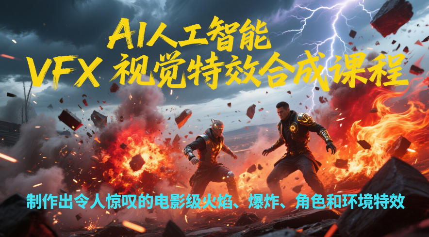AI人工智能VFX视觉特效合成课程,制作出令人惊叹的电影级火焰、爆炸、角色和环境特效-极速搞钱云网创
