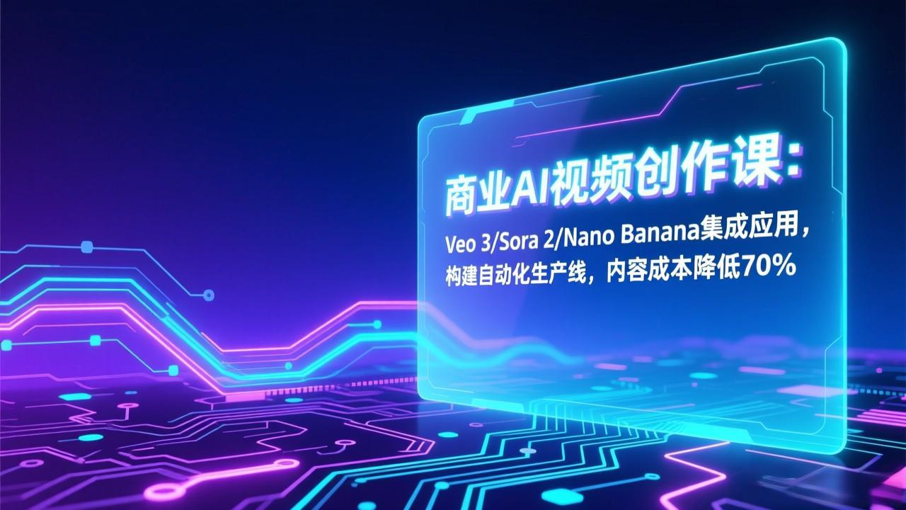 商业AI视频创作课：Veo 3/Sora 2/Nano Banana集成应用，构建自动化生产线，内容成本降低70%-极速搞钱云网创
