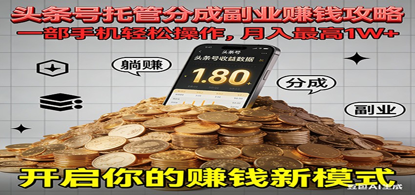 全程托管今日头条，一部手机就可以开干，最高躺赚1W+-极速搞钱云网创