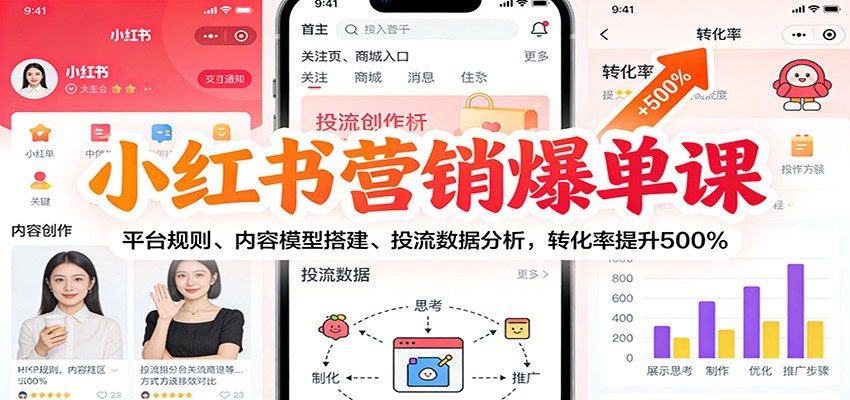 小红书营销爆单课：平台规则、内容模型搭建、投流数据分析，转化率提升500%-极速搞钱云网创