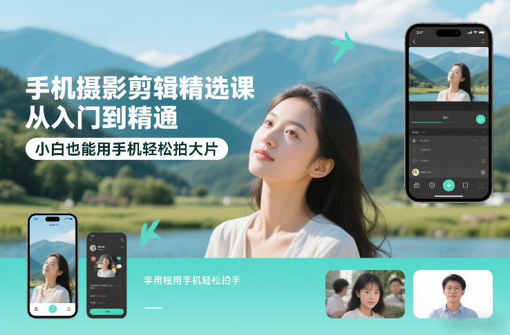 手机摄影剪辑精选课，从入门到精通，小白也能用手机轻松拍大片-极速搞钱云网创