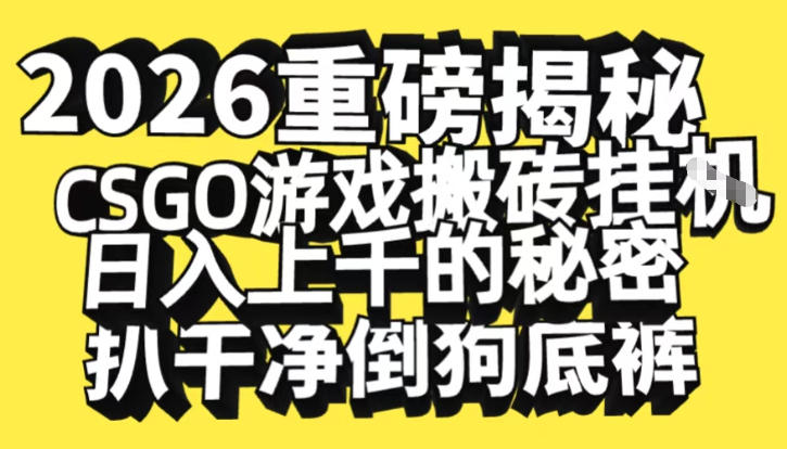 2026开年重磅解密，CSGO游戏搬砖挂G日入1k+的秘密，把倒狗的底裤扒干【揭秘】-极速搞钱云网创