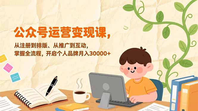 公众号运营变现课，从注册到排版、从推广到互动，掌握全流程，开启个人品牌月入30000+-极速搞钱云网创