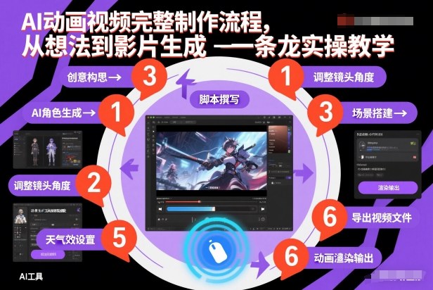 AI动画视频完整制作流程，从想法到影片生成一条龙实操教学-极速搞钱云网创