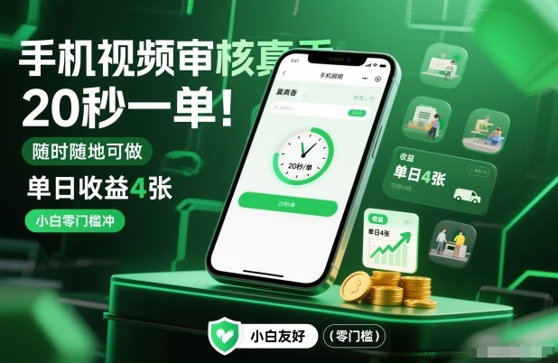 手机视频审核真香！20秒一单，随时随地可做，单日收益4张，小白零门槛冲【揭秘】-极速搞钱云网创