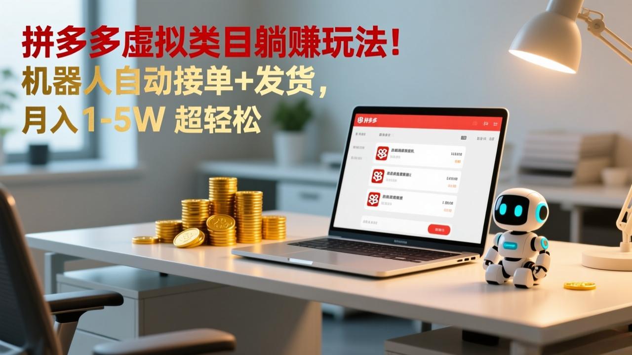多多虚拟类目躺赚玩法!机器人自动接单+发货,月入 1-5W 超轻松-极速搞钱云网创