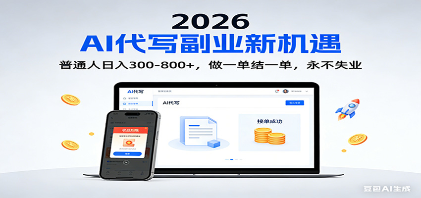 2026 副业首选!AI 代写日入 300-800,普通人0门槛,做一单结一单!-极速搞钱云网创