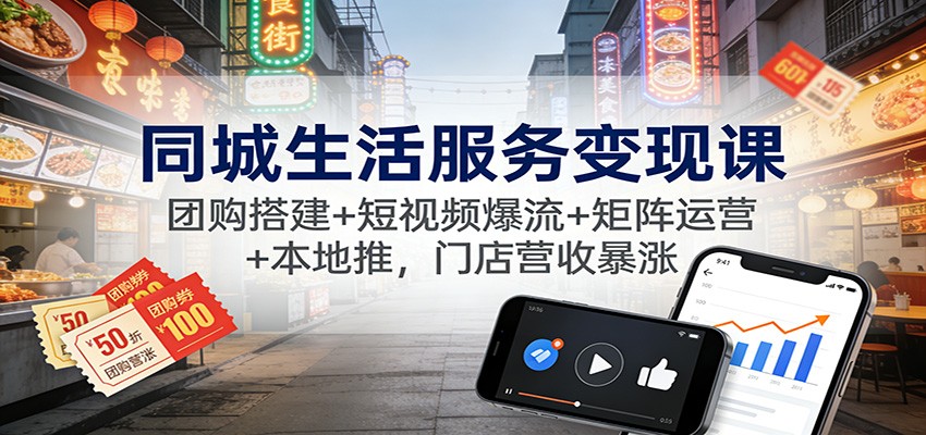 同城生活服务变现课：团购搭建+短视频爆流+矩阵运营+本地推，门店营收暴涨-极速搞钱云网创
