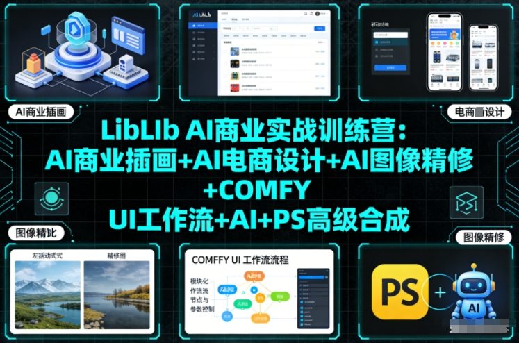 LibLIb AI商业实战训练营:AI商业插画+AI电商设计+AI图像精修+COMFY UI工作流+AI+PS高级合成-极速搞钱云网创