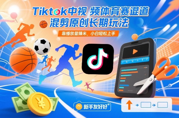 Tiktok中视频体育赛道混剪原创长期玩法,靠播放量賺米,小白轻松上手-极速搞钱云网创