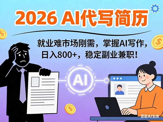 AI代写简历，超暴利，用万能模板月入1-3万实战教程，2026年市场刚需！-极速搞钱云网创