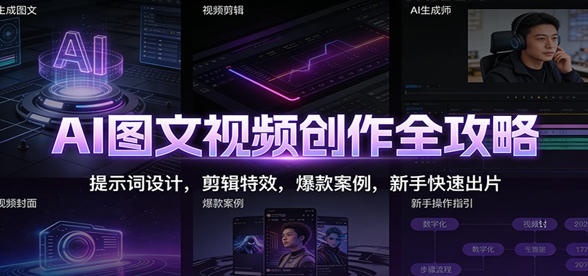 AI图文视频创作全攻略：提示词设计，剪辑特效，爆款案例，新手快速出片-极速搞钱云网创