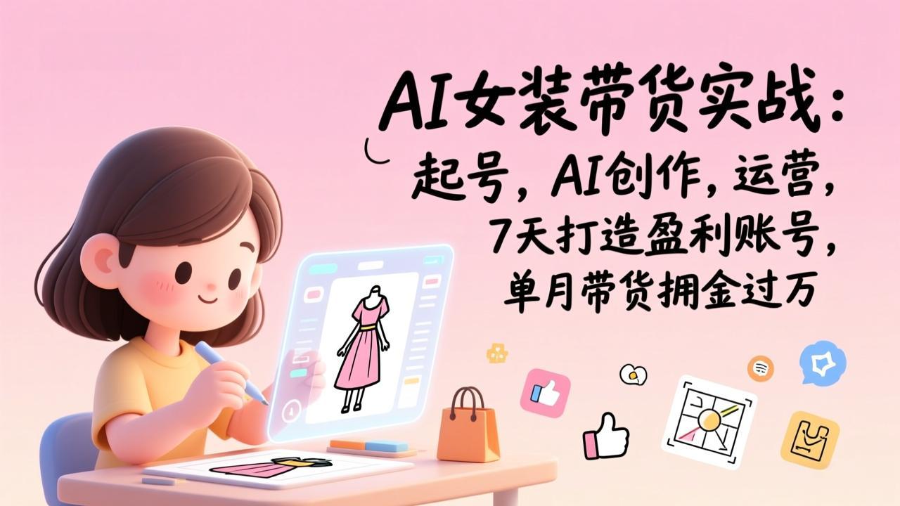 AI女装带货实战:起号,AI创作,运营,7天打造盈利账号,单月带货佣金过万-极速搞钱云网创