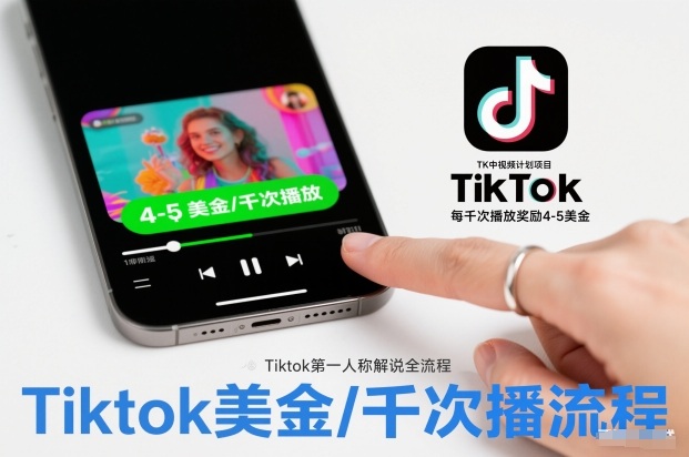 TK中视频计划项目,Tiktok第一人称解说流程,每干次播放奖励4-5美金-极速搞钱云网创
