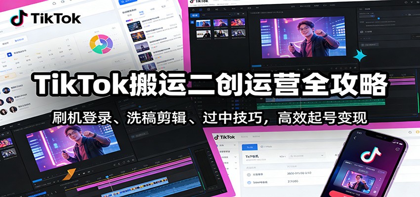 TikTok搬运二创运营全攻略:刷机登录、洗稿剪辑 、过中技巧,高效起号变现-极速搞钱云网创