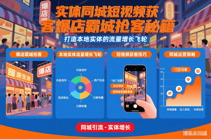 实体同城短视频获客爆店霸城抢客秘籍，打造本地实体的流量增长飞轮-极速搞钱云网创