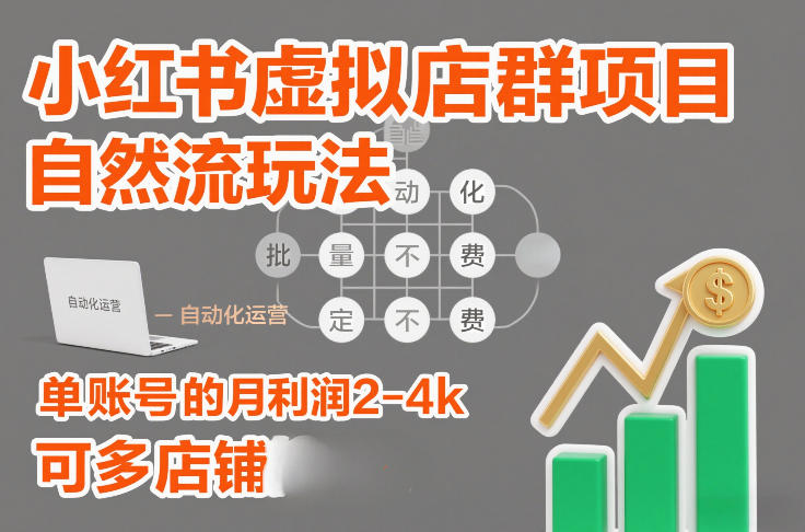 小红书虚拟店群项目,自然流玩法,批量自动化,稳定不费号,单账号的月利润2-4k,可多店矩阵-极速搞钱云网创