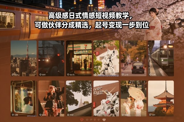 高级感日式情感短视频教学，可做伙伴分成精选，起号变现一步到位-极速搞钱云网创